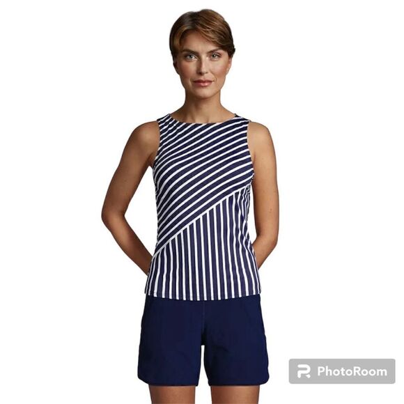Lands' End Women's DDD-Cup Chlorine Resistant High Neck Tankini-14 💙💙 - Picture 1 of 7